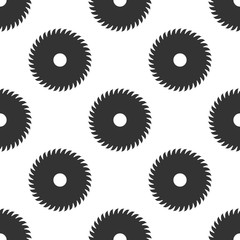 Circular saw blade icon seamless pattern on white background. Saw wheel. Flat design. Vector Illustration