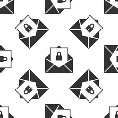 Secure mail icon seamless pattern on white background. Mailing envelope locked with padlock. Flat design. Vector Illustration