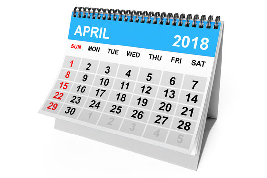 Calendar April 2018. 3d Rendering