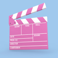 Fototapeta premium Cartoon Pink Cinema Movie Clapper or Clapboard. 3d Rendering