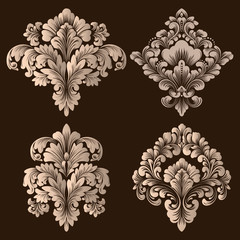 Vector set of damask ornamental elements. Elegant floral abstract elements for design. Perfect for invitations, cards etc.