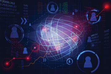 abstract technology business play stock market :world digital link network connection, business man link :have a business connection, Graph line up and down concept : Business connections to the world