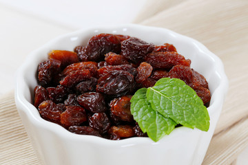 bowl of sweet raisins