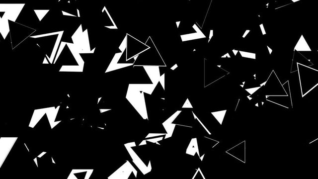 Animation of Multiple triangles in Random Shape Loop ; high definition CGI motion backgrounds, Great for keying or masking and used as wipe transition as alpha channel