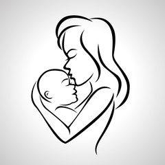 Mother holding a baby with her arm, happy mother's day celebration