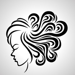 Illustration of women long hair style icon