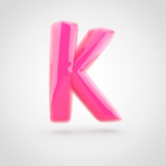 Pink letter K uppercase filled with soft light isolated on white background.