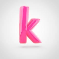 Pink letter K lowercase filled with soft light isolated on white background.