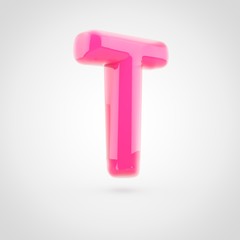 Pink letter T uppercase filled with soft light isolated on white background.