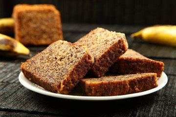 Homemade recipe- banana cake slices in plate 
