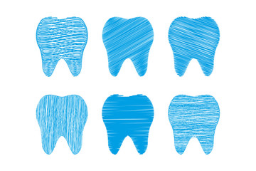 Collection of teeth stylized as hand drawing,dental care