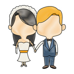 cute couple husband wife in wedding suit happy together vector illustration
