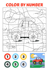 Color by Number is an educational game for children. Vintage Red Car.