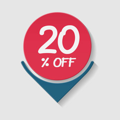 20 percent off, vector badge.