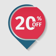 20 percent off, vector badge.