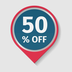 50 percent off, vector badge.