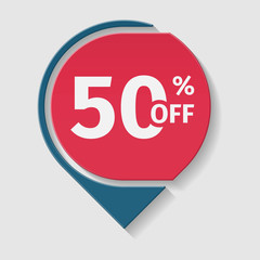 50 percent off, vector badge.