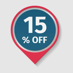 15 percent off, vector badge.