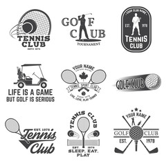 Set of Golf club, Tennis club concept. Vector illustration.