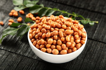 Tasty Indian popular snack food- salted roasted spiced peanuts -vegan food