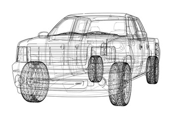 Obraz premium Car SUV drawing outline. Vector rendering