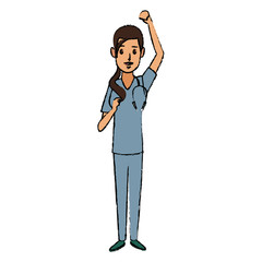 surgeon medical doctor woman wear surgery scrub suit and stethoscope vector illustration