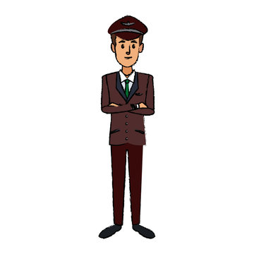 commercial airlines pilot in uniform crossed arms vector illustration