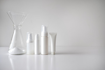 cosmetic laboratory research and development . science bio skincare cream serum product with...
