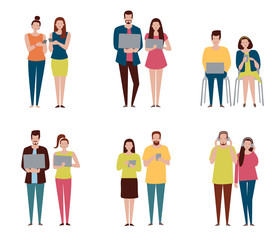 Fototapeta premium Vector set in a flat style of business people with devices