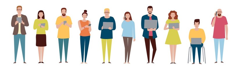 Vector set in a flat style of business people with devices