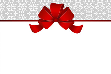 Invitation, Greeting or Gift Card With Red Ribbon And A Bow  on Decorative Elements  background.  Gift Voucher Template with  place for text.
