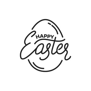 Easter. Label badge emblem of Happy Easter linear lettering and egg
