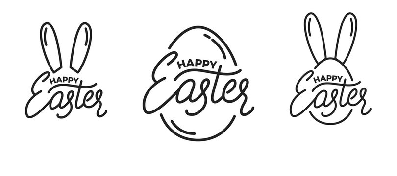Easter. Set of Label badge emblems for Easter. Easter lettering and linear graphics