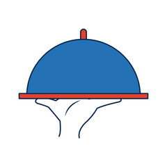 waiter hand holding cloche serving plate for food vector illustration