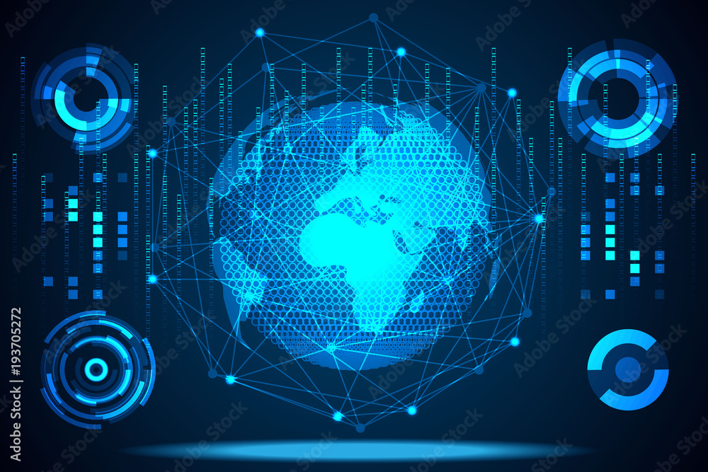 Poster abstract technology concept global network connection futuristic earth globe virtual hologram commun