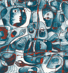 Cubistic seamless pattern with lines and faces.