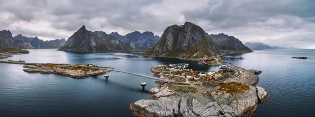 Door stickers Atlantic Ocean Road Aerial view of fishing villages in Norway