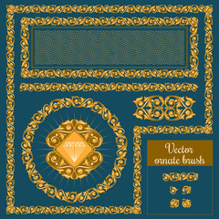 Decorative golden ornate design elements and brush for illustrator