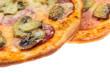 two italian pizza isolated on white background 