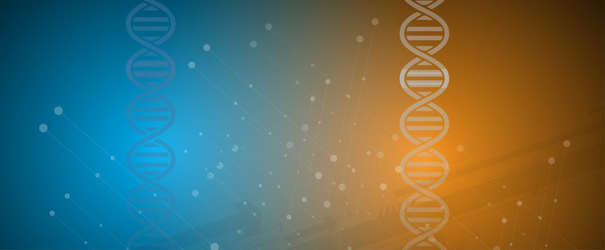 dna and medical and technology background. futuristic molecule structure presentation