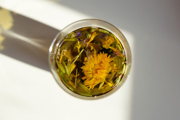 Glass with dandelion tea