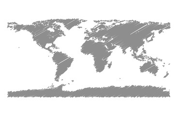 Pencil scribble sketch map of World. Hand doodle drawing. Grey vector illustration on white background.