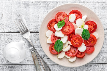 plate of a simple traditional Italian salad caprese