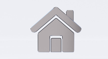 3D rendering of a metallic Home Icon on a white isolated background.