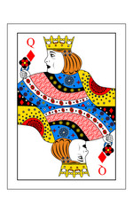 The beautiful card of the queen of diamonds in classic style.