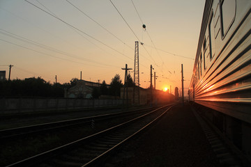 Fototapeta na wymiar Train, railway. dawn