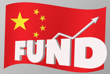Fund and stock growth graph with 3d style on china wavy flag, finance invesment and economy concept.