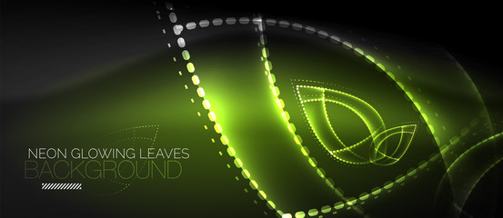 Neon leaf background, green energy concept