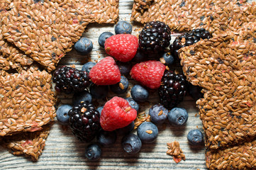 Healthy breakfast with bread and berries