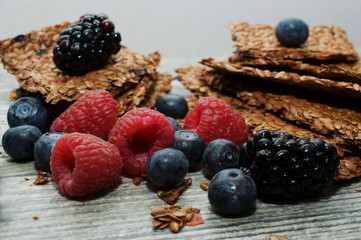 Healthy breakfast with bread and berries
